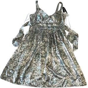 BIYAYCDA Sage Floral Print Dress Sleeveless‎ Tie Summer Sundress Party 12 NEW